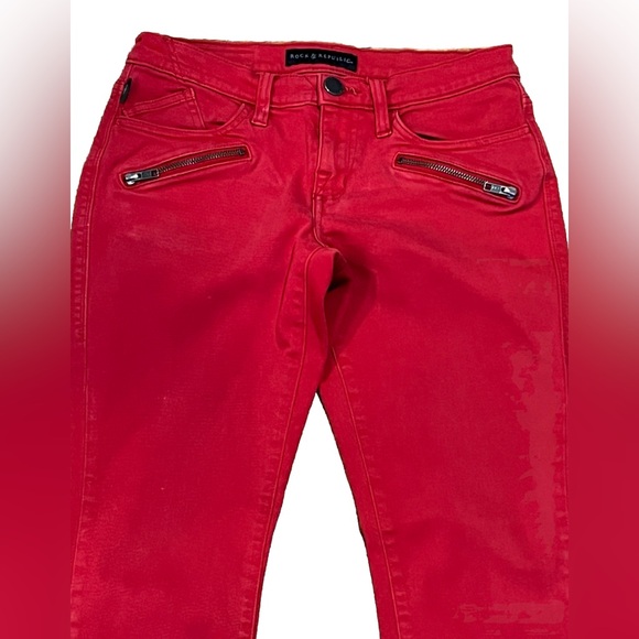 Rock & Republic KASHMIERE CROP Low Rise Red Moto Denim Jeans Size 6  30x26 - Picture 2 of 7
